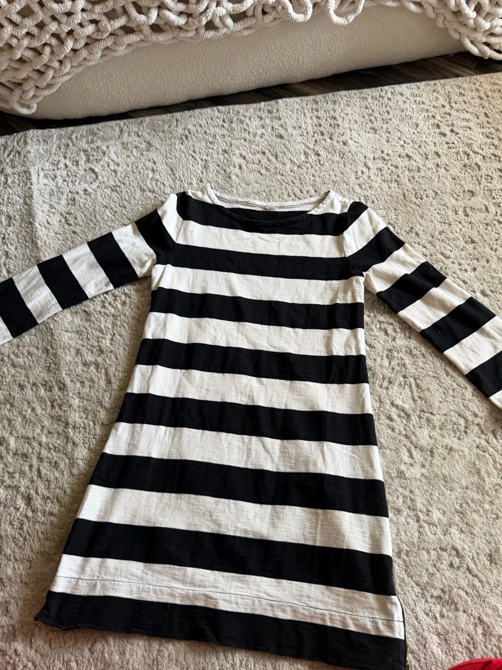 J. Crew Black and White Striped Long Sleeve Kids Dress